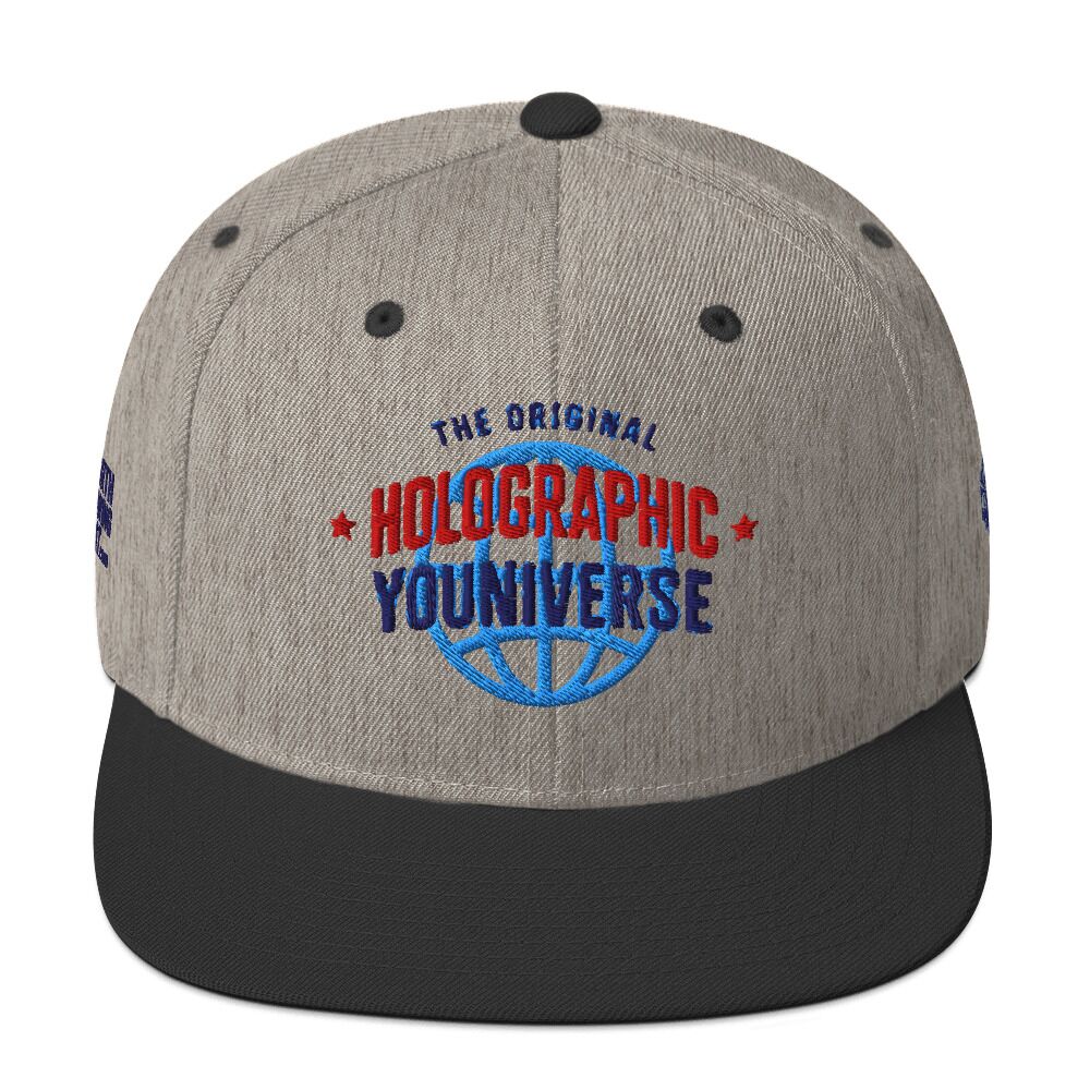 Holographic YOUniverse Snapback Cap – Holographic Universe Clothes Unisex (Navy Text) - Image 21