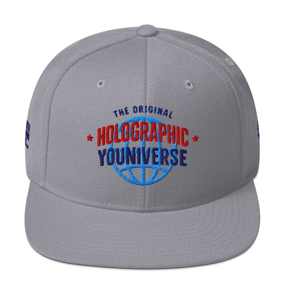 Holographic YOUniverse Snapback Cap – Holographic Universe Clothes Unisex (Navy Text) - Image 13