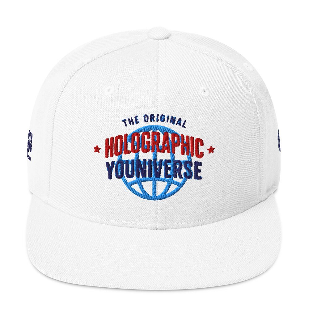 Holographic YOUniverse Snapback Cap – Holographic Universe Clothes Unisex (Navy Text) - Image 29