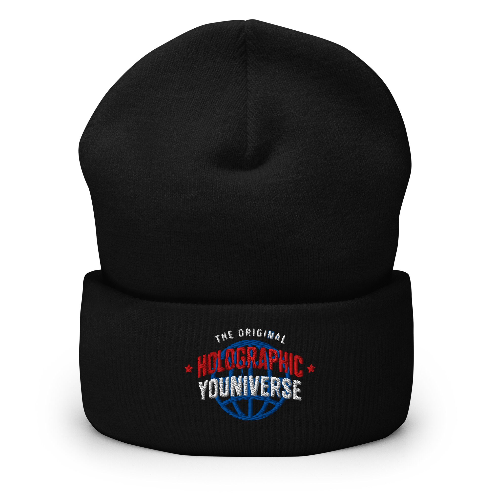 Holographic YOUniverse Hat – Holographic Universe Cuffed Beanie Unisex (White Text) - Image 5