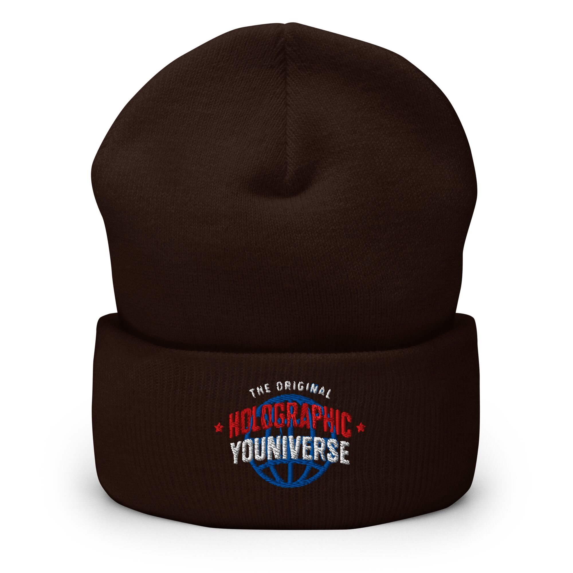 Holographic YOUniverse Hat – Holographic Universe Cuffed Beanie Unisex (White Text) - Image 7