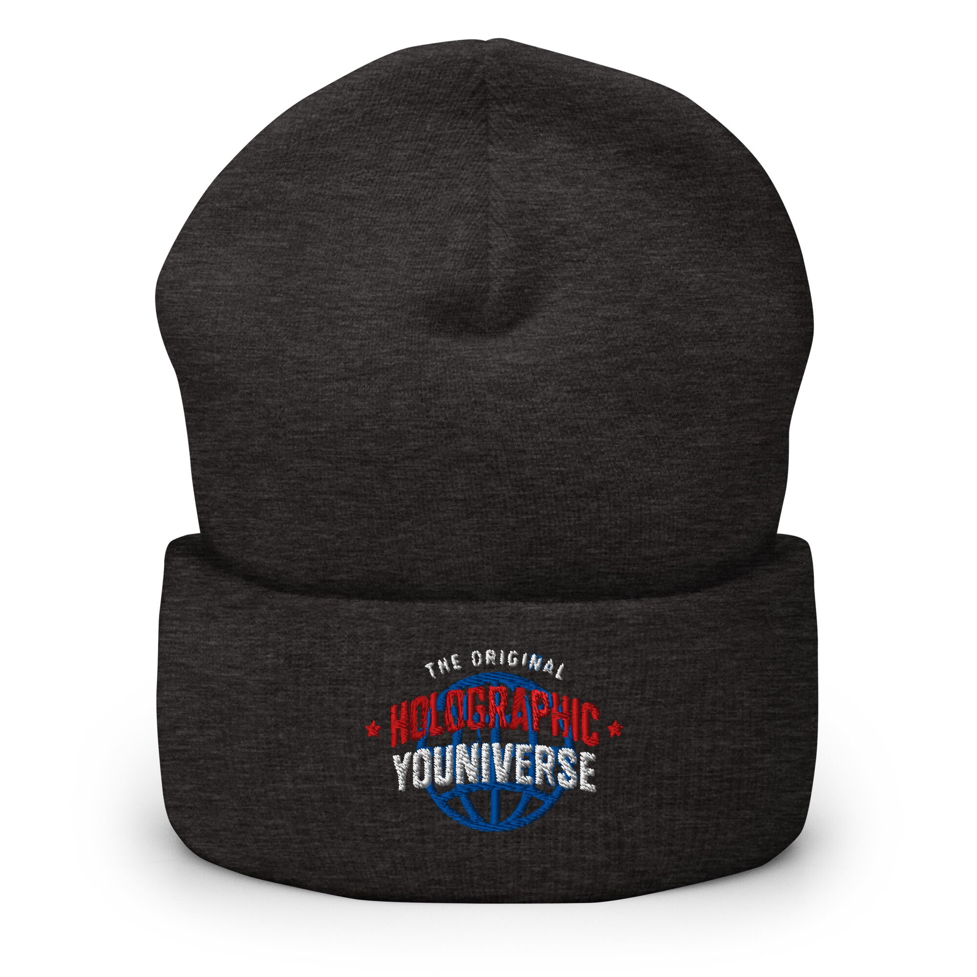 Holographic YOUniverse Hat – Holographic Universe Cuffed Beanie Unisex (White Text) - Image 6