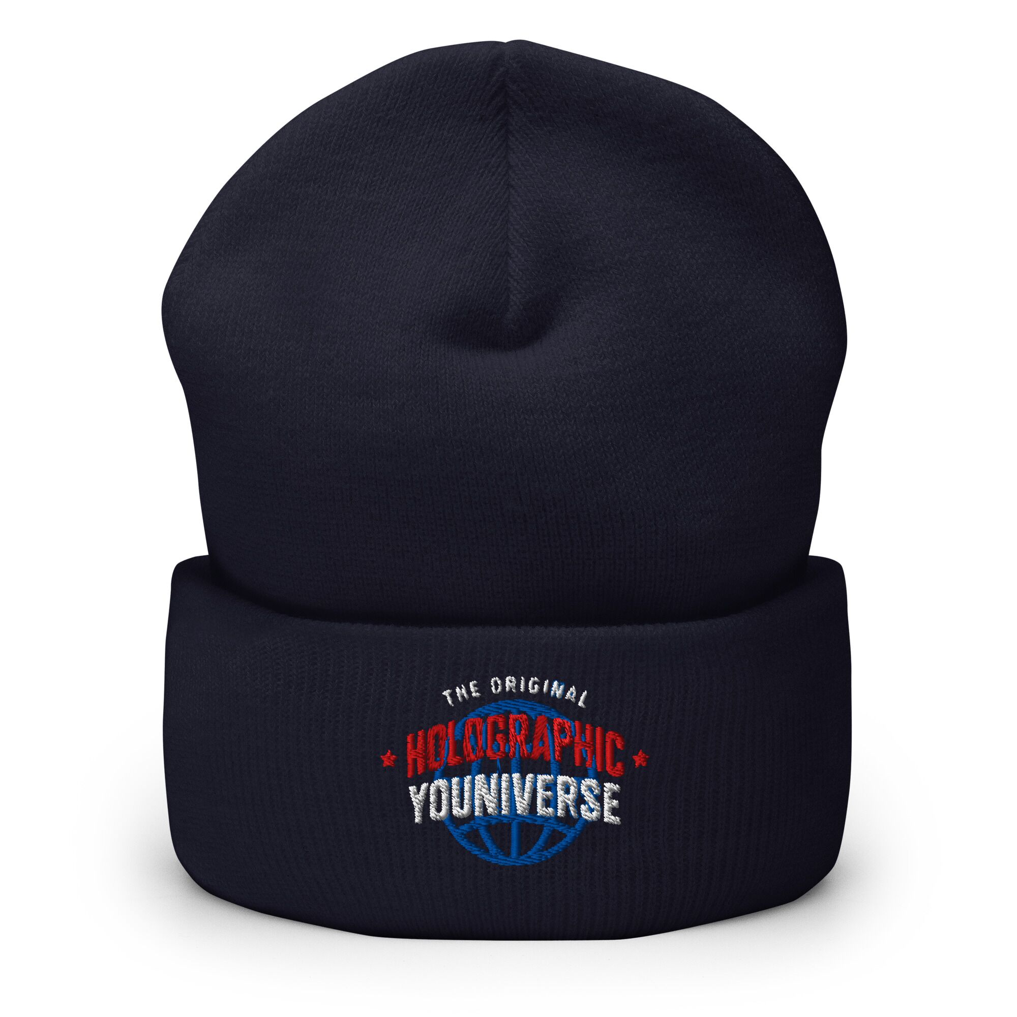 Holographic YOUniverse Hat – Holographic Universe Cuffed Beanie Unisex (White Text)
