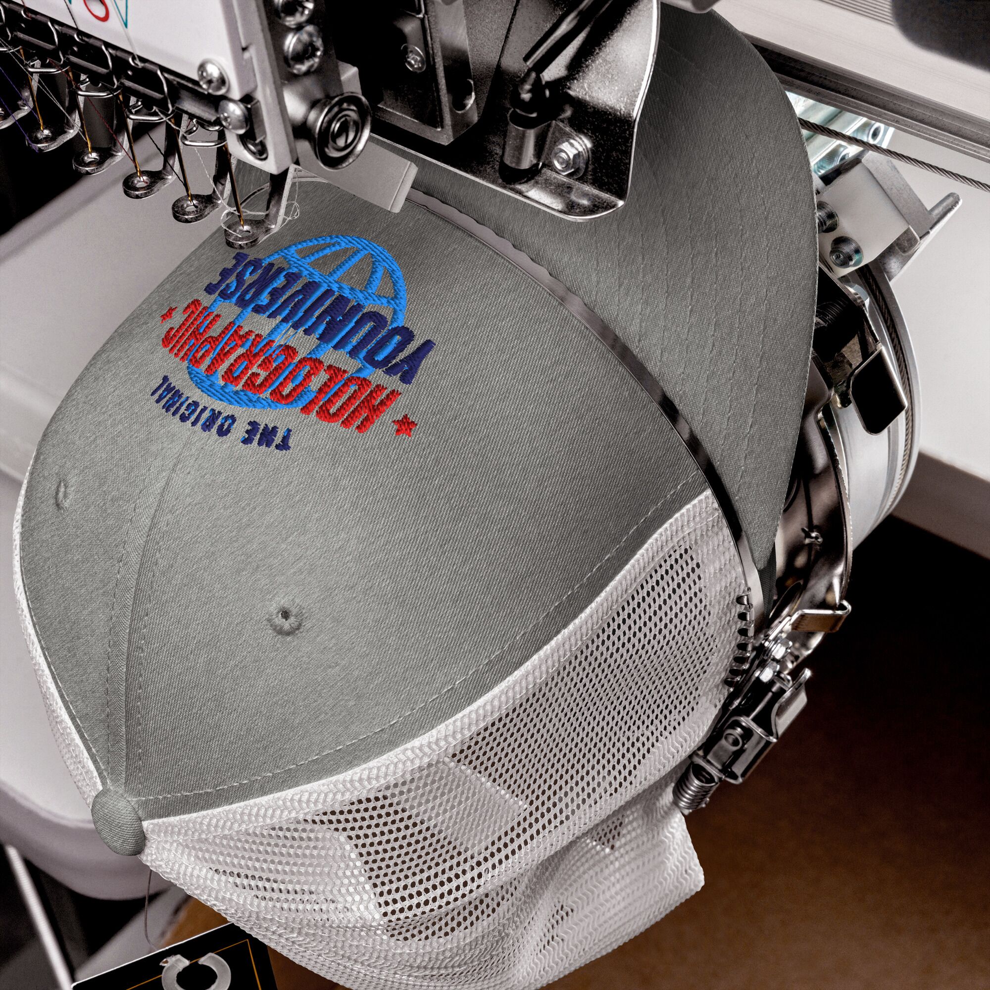 Holographic YOUniverse Trucker Cap – Holographic Universe Clothes Unisex (Navy Text) - Image 10