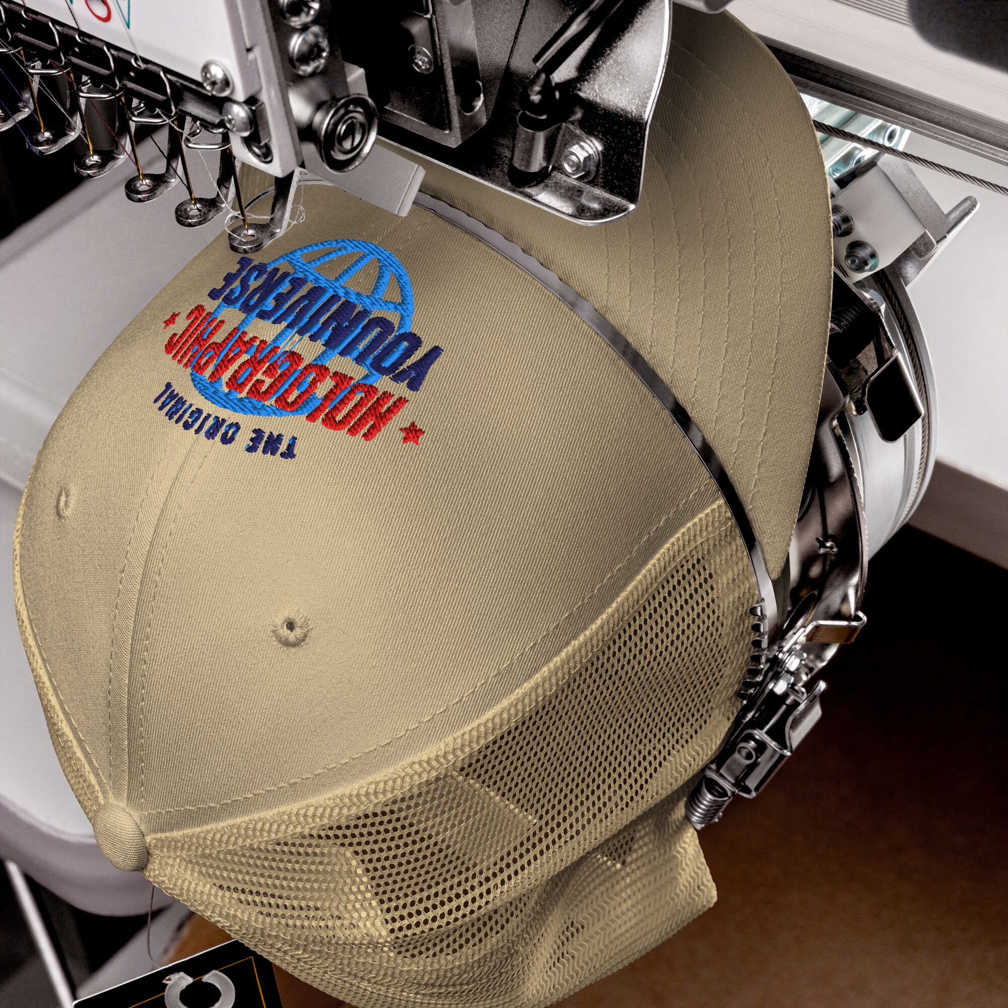 Holographic YOUniverse Trucker Cap – Holographic Universe Clothes Unisex (Navy Text) - Image 14