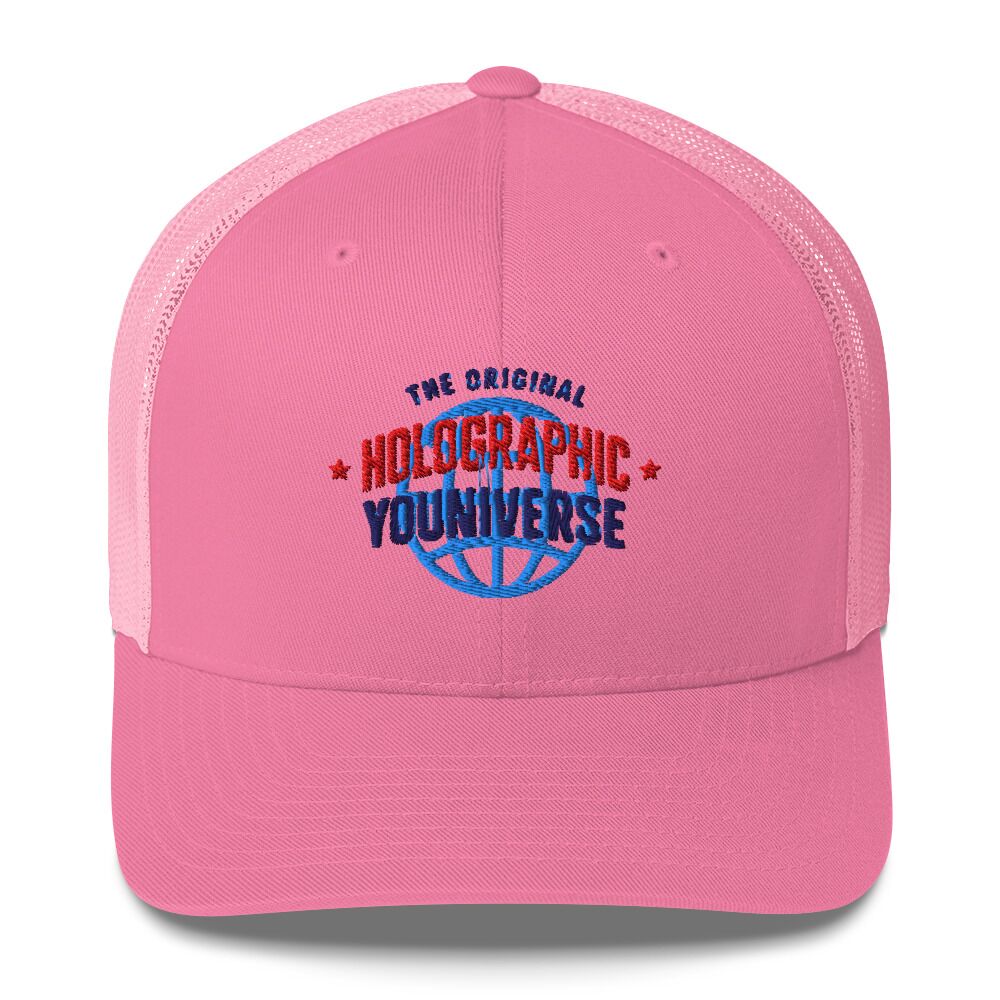 Holographic YOUniverse Trucker Cap – Holographic Universe Clothes Unisex (Navy Text) - Image 15