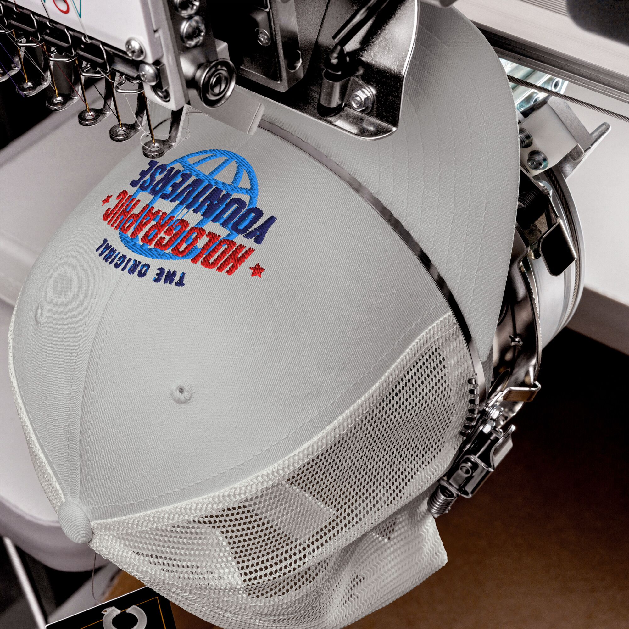 Holographic YOUniverse Trucker Cap – Holographic Universe Clothes Unisex (Navy Text) - Image 12